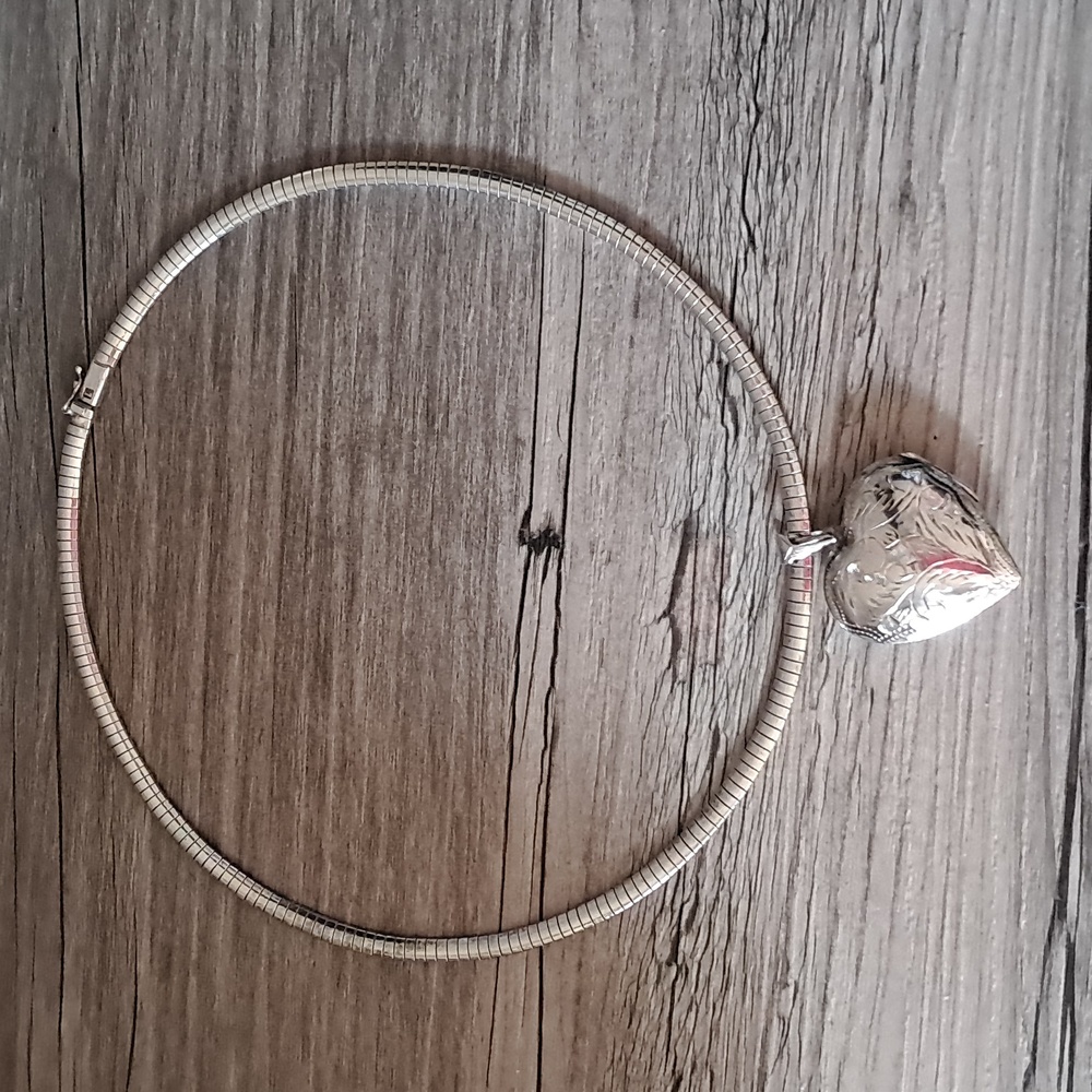 Sterling Silver Heart Locket Choker - Picture 3 of 8
